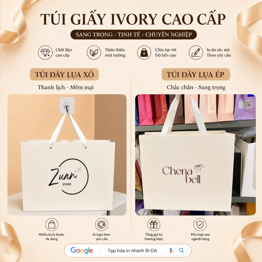 Túi Giấy Ivory, in túi giấy theo yêu cầu, nhận in Số lượng từ 10 túi loại cao cấp, đã in Fre thiết kế. bao giá rẻ