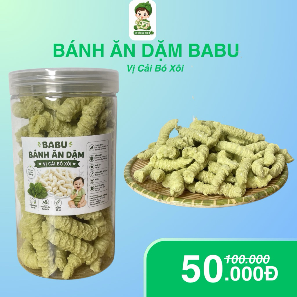 Bánh ăn dặm vị cải bó xôi nguyên liệu tự nhiên an toàn lành tính dành cho bé từ 6 tháng đến 3 tuổi