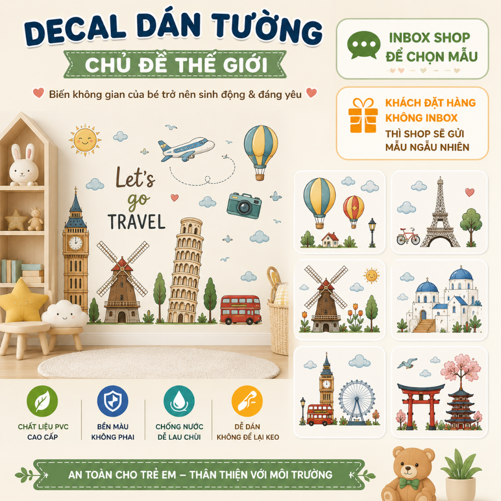 Decal Dán Tường Mẫu Tự Chọn Chủ Đề Thế Giới - Trang Trí Phòng Khách Phòng Ngủ