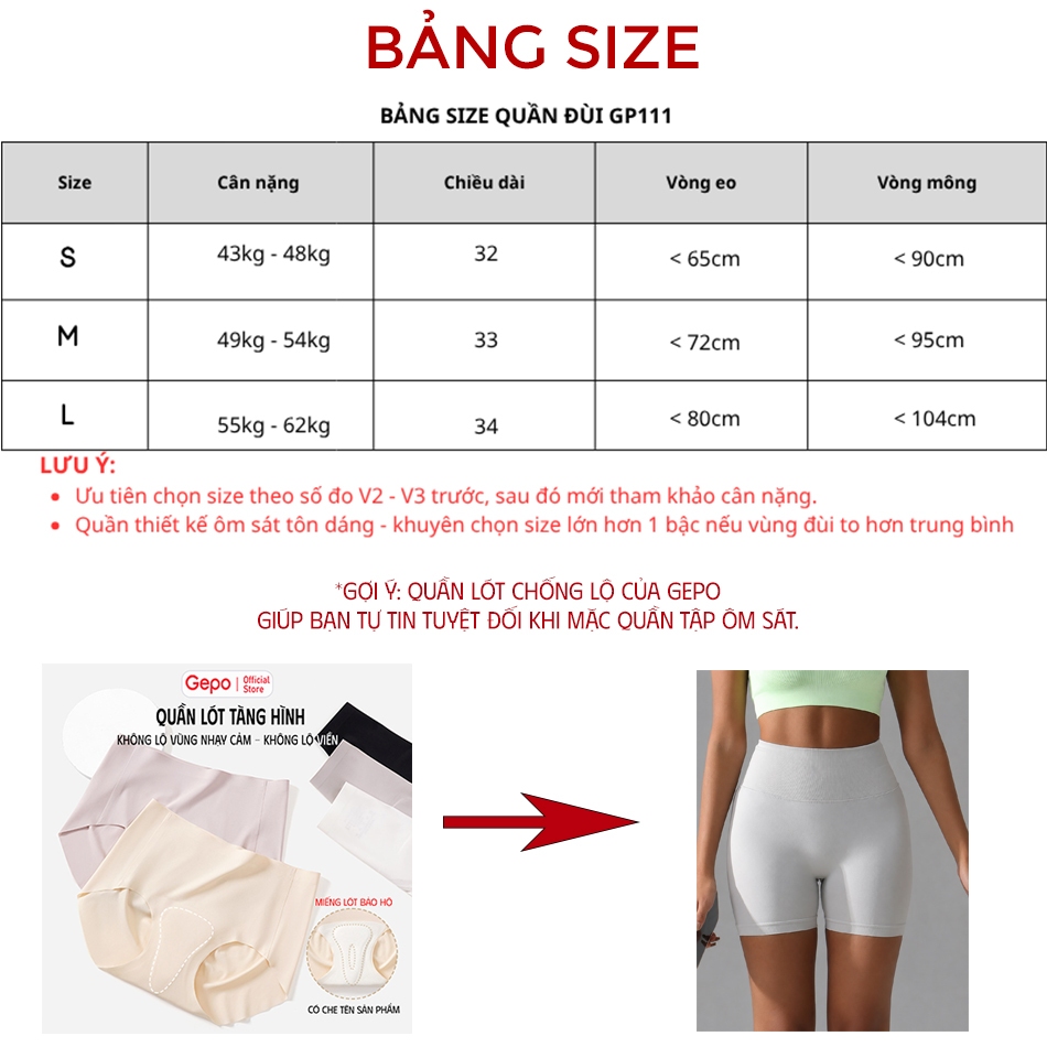 GEPO Quần short đùi nữ tập gym yoga zumba chất liệu dệt kim cạp cao nâng mông tôn dáng GP111
