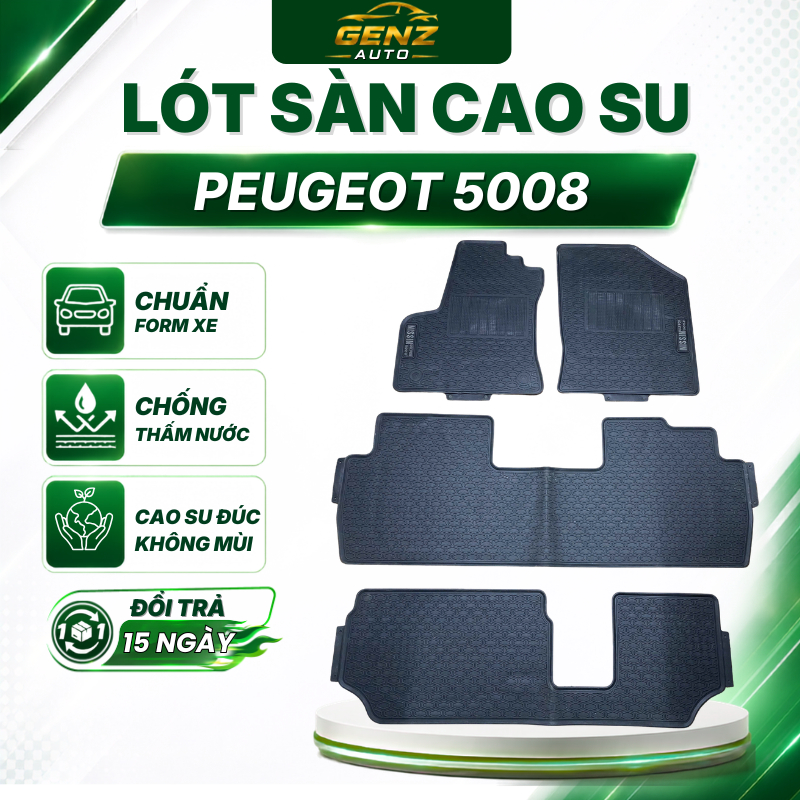 THẢM LÓT SÀN CAO SU xe Peugeot 5008 2018 -> nay - Cao su đúc không mùi, mẫu quả chám NISSIN dễ dàng lau rửa