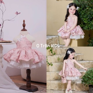 Váy gấm loang OTRON mềm mại, thiết kế cổ yếm đính bướm thủ công, đầm bông bềnh cho bé mặc thôi nôi, sinh nhật từ 0-6y