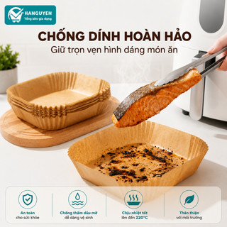 Combo 100 giấy nến vuông chống dính cho nồi chiên không dầu, hỗ trợ nướng bánh và chế biến thực phẩm