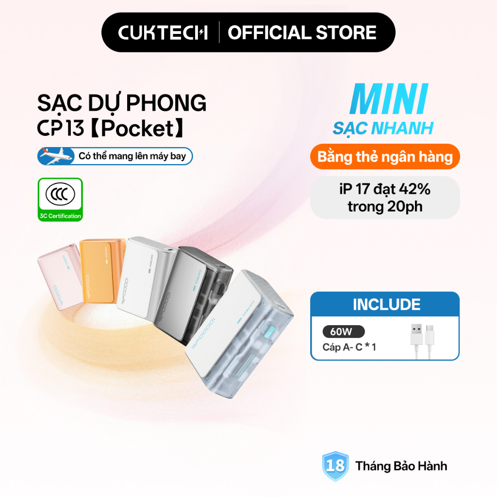 【Được chứng nhận CCC】CUKTECH Pin Dự Phòng Mini 10000mAh Sạc Nhanh 30W – Hỗ Trợ iP16/15/14