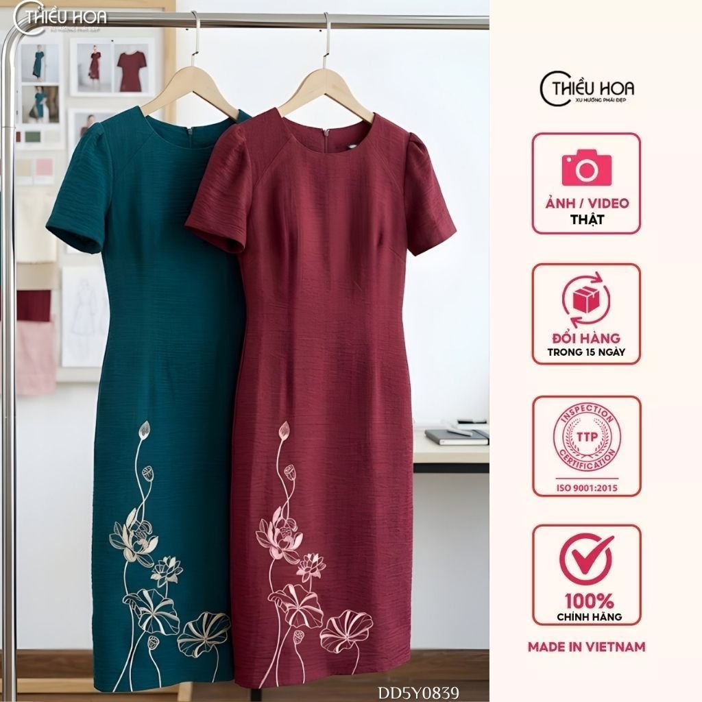 Đầm dạo phố chất liệu Đũi với thiết kế thanh nhã nhẹ nhàng thương hiệu Thiều Hoa DD5Y0839