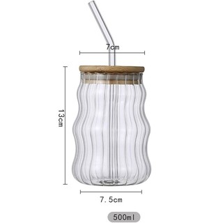 Ly Thuỷ Tinh Decor  Nắp Gỗ Tặng Kèm Ống Hút Thuỷ Tinh Chịu Nhiệt Cao Dùng Uống Detox,Matcha, Cafe