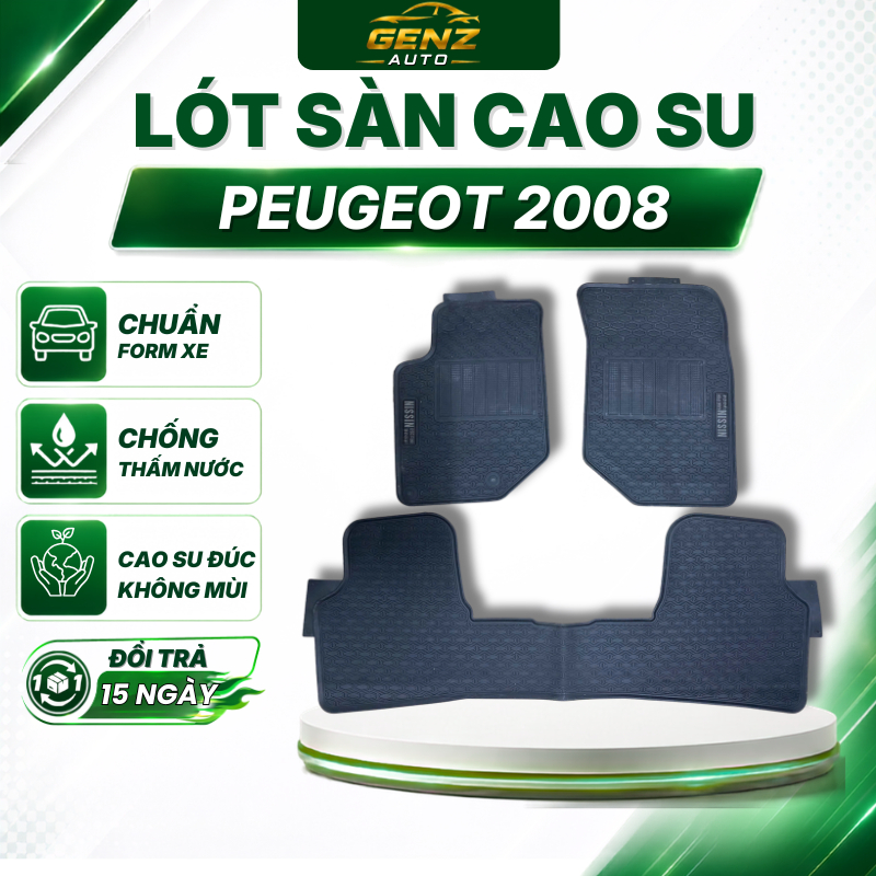 THẢM LÓT SÀN CAO SU xe Peugeot 2008 - Cao su đúc không mùi, mẫu quả chám NISSIN dễ dàng lau rửa
