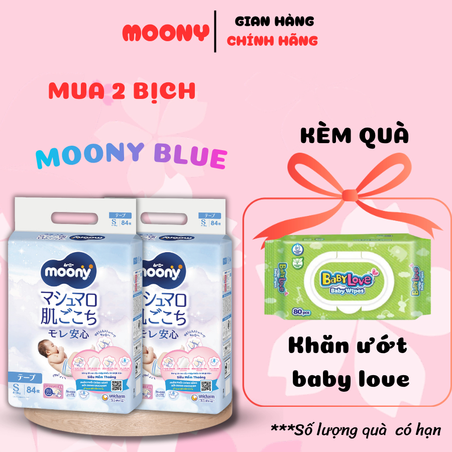 [MUA 2 TẶNG 1] Bỉm- Tã dán Moony blue tiêu chuẩn hàng Nhật đủ size cho bé trai và bé gái
