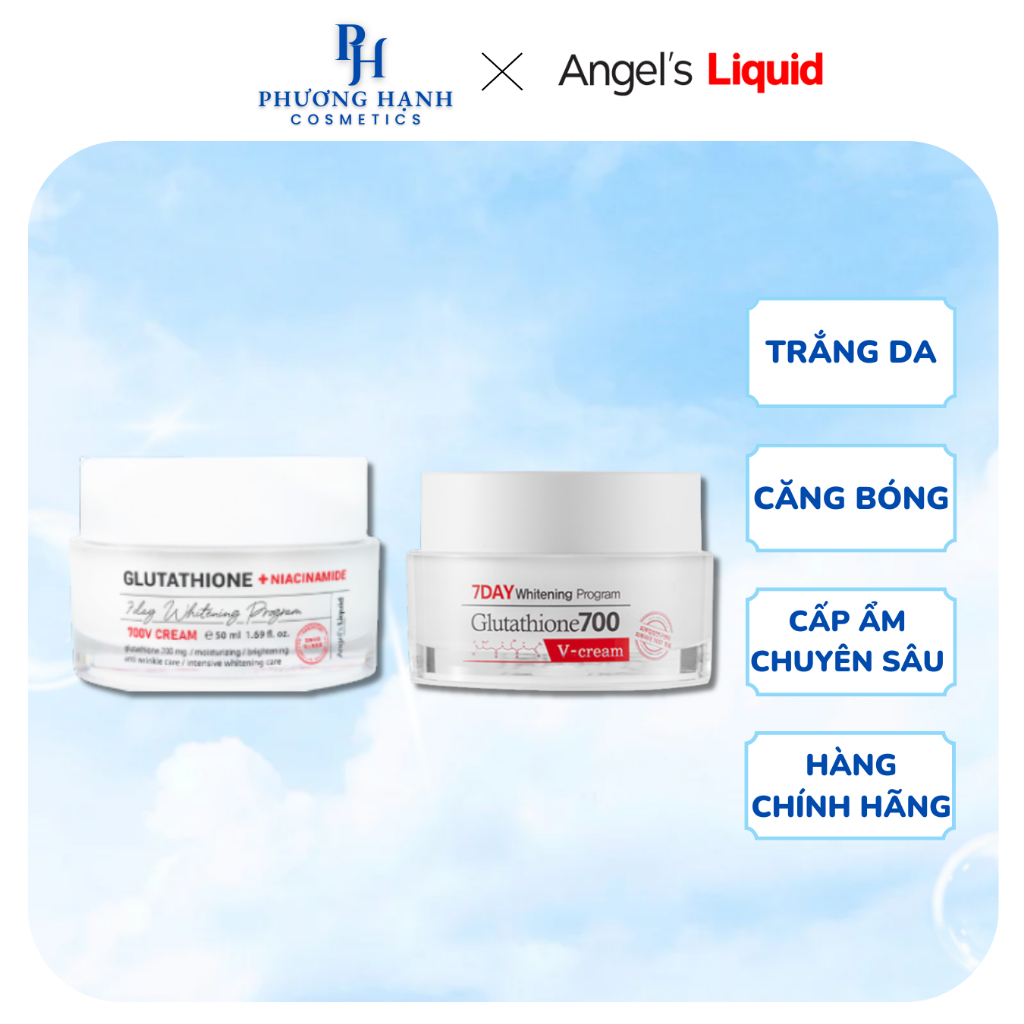 glutathione 700 v cream Kem Dưỡng Angel's Liquid 7 Day V-Cream Hỗ Trợ Dưỡng Trắng Mờ Thâm 50ml 10 ml Sterile water