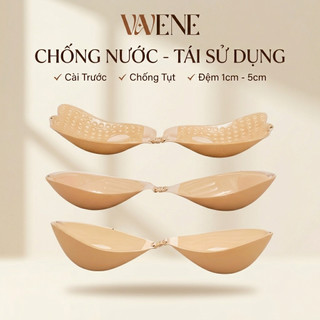 Miếng dán ngực VANVENE, áo dán silicon cài trước đệm dày 6cm siêu chắc chống nước tái sử dụng nhiều lần