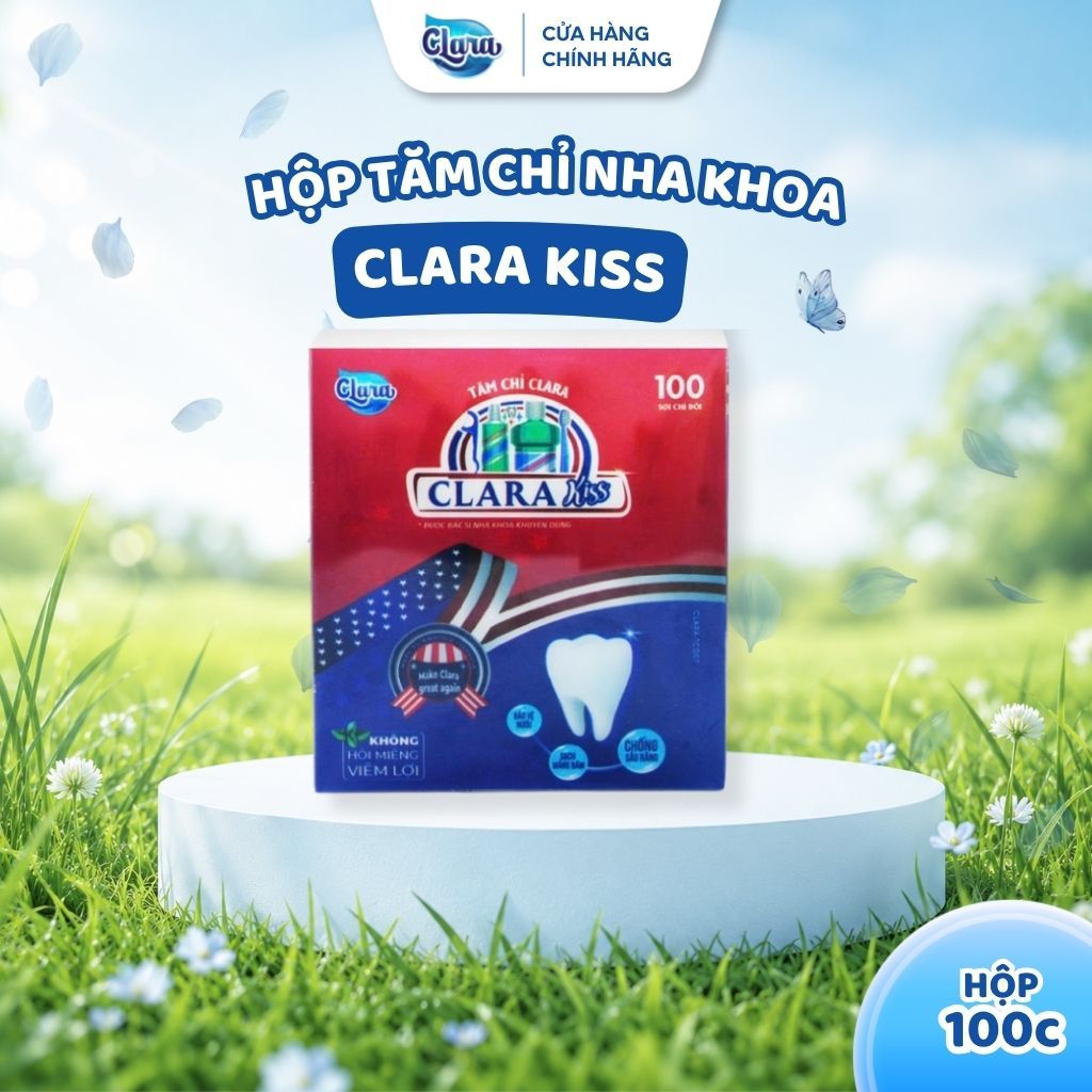 Tăm Chỉ Nha Khoa Clara Kiss Hộp 100 Cái TCNK001, Làm Sạch Kẽ Răng, Sợi Chỉ Kép Bền, Bảo Vệ Nướu Cho Bé Hàng Chính Hãng