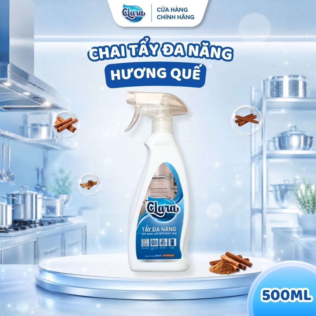 Xịt Tẩy Dầu Mỡ Nhà Bếp Đa Năng Clara Hương Quế 500ml Chính Hãng TBDN001, Xịt Tẩy Bếp Gas, Bếp Từ Hàng Chính Hãng