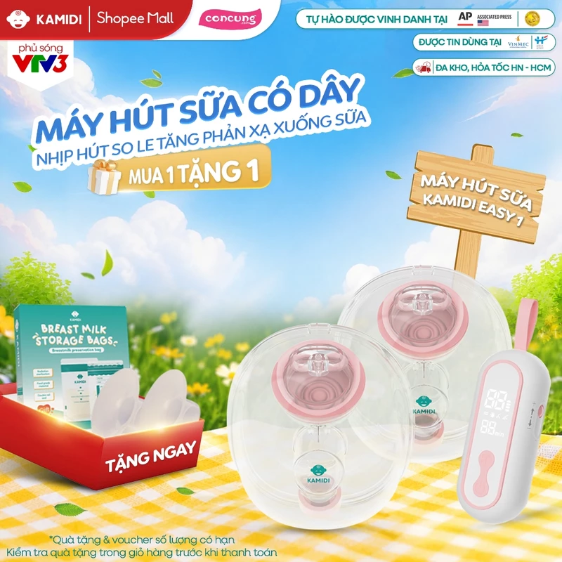 (Bản Mới) Máy Hút Sữa Điện Đôi Kamidi Easy 1 Hút Mạnh Hút Kiệt, Máy Hút Sữa Có Dây Rảnh Tay Chế Độ Sinh Học Tiện Lợi — ảnh 1