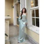 Đầm Lụa Dự Tiệc Hở lưng phối Ren hoa Kim sa tôn dáng - Đầm lụa dự tiệc, tôn dáng