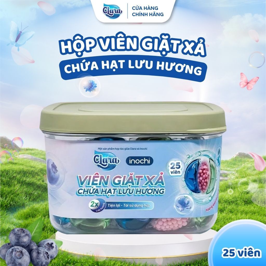 Combo 2 Hộp Viên Giặt Xả Clara 3in1 Hương Quả Mọng & Hoa Phấn VGLH01, Sạch Sâu, Khử Mùi, Lưu Hương Hàng Chính Hãng