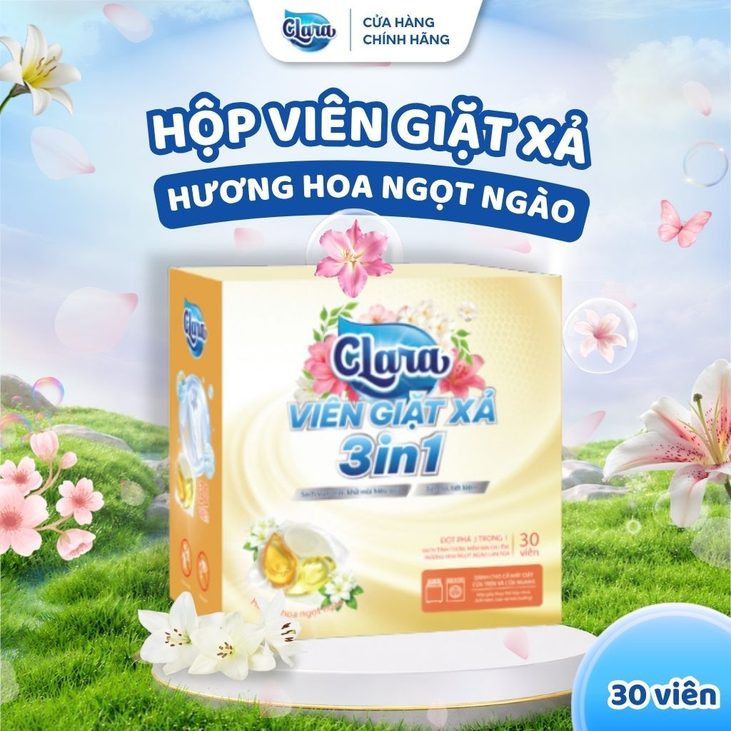 Combo 2 Hộp Viên Giặt Xả Clara 3 Trong 1 Hương Hoa Ngọt Ngào VGNN03, Sạch Sâu, Lưu Hương Dài Lâu, Hàng Chính Hãng