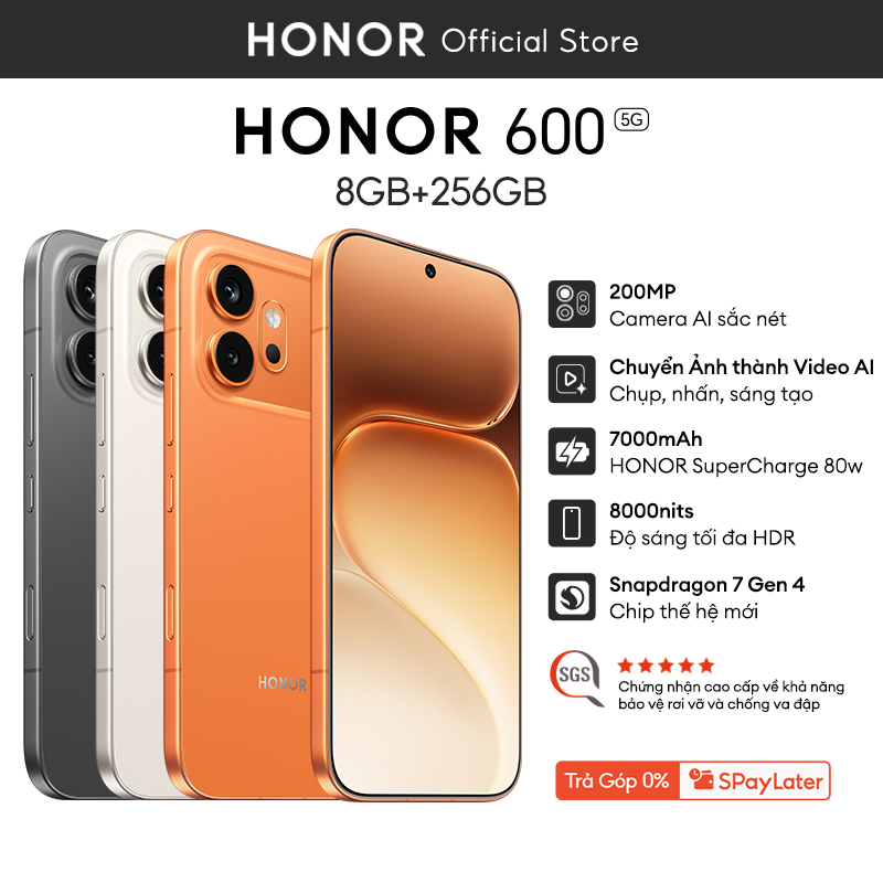 [ƯU ĐÃI MỞ BÁN] Điện Thoại HONOR 600 5G 8/12GB + 256GB | Chip Snapdragon 7 Gen 4 | AI Camera 200MP | BH 24 Tháng