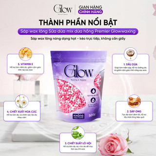 Sáp Wax Lông Sữa Dừa Mix Hoa Hồng Chuyên Wax Bikini, Body Siêu Bám Lông GLOWWAXING Tặng Que Gỗ