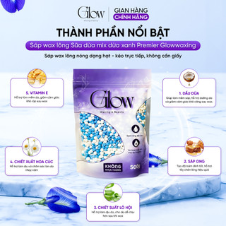 Sáp Wax Lông Sữa Dừa Mix Dừa Xanh Premium GLOWWAXING Mùi Thơm Nhẹ Bám Lông Tốt Tặng Que Gỗ