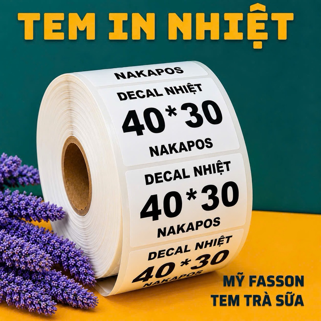 [MỸ FASSON] Cuộn 1000 Tem trà sữa 40x30mm Tem cân điện tử Tem mã vạch 40x30 Dán Được 30x40 giấy in nhiệt 40*30 dán ly