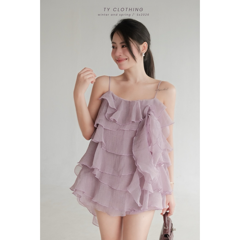 Set Bèo Tua Rua Dây Thắc Nơ Tầng Tím - Hàng Thiết Kế - Kèm quần - TY CLOTHING