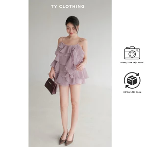 Set Bèo Tua Rua Dây Thắc Nơ Tầng Tím - Hàng Thiết Kế - Kèm quần - TY CLOTHING