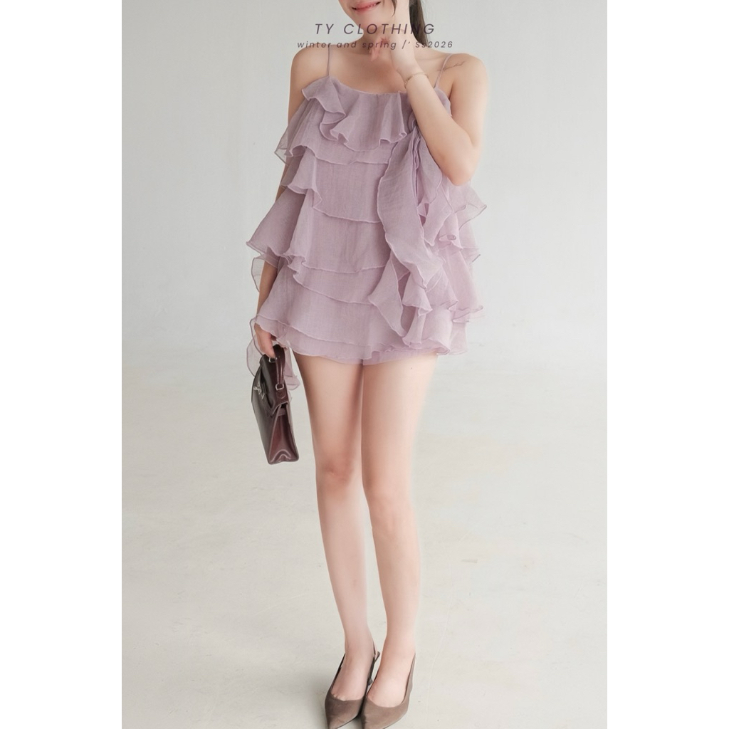 Set Bèo Tua Rua Dây Thắc Nơ Tầng Tím - Hàng Thiết Kế - Kèm quần - TY CLOTHING