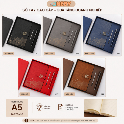 Set Quà Tặng - Sổ Da Cao Cấp Kèm Bút Ký Và Ngòi Bút - Nhiều Màu Sắc Sang Trọng