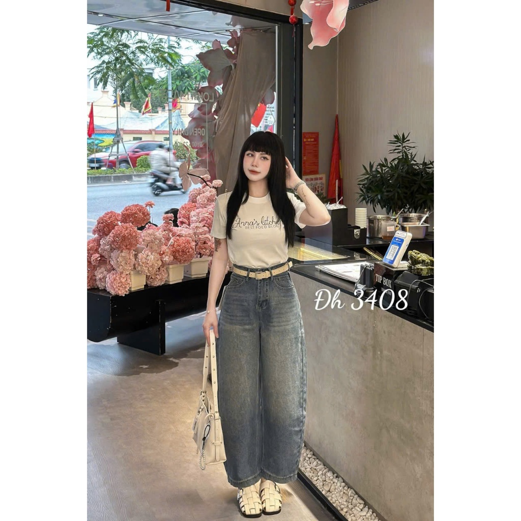 [Sẵn/QC] Quần Jeans Nữ Ống Cong Dài 90/23cm Chất Mềm Đủ Màu Tặng Kèm Đai #3408