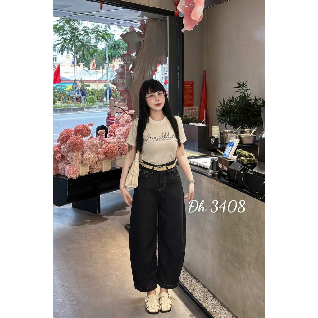 [Sẵn/QC] Quần Jeans Nữ Ống Cong Dài 90/23cm Chất Mềm Đủ Màu Tặng Kèm Đai #3408