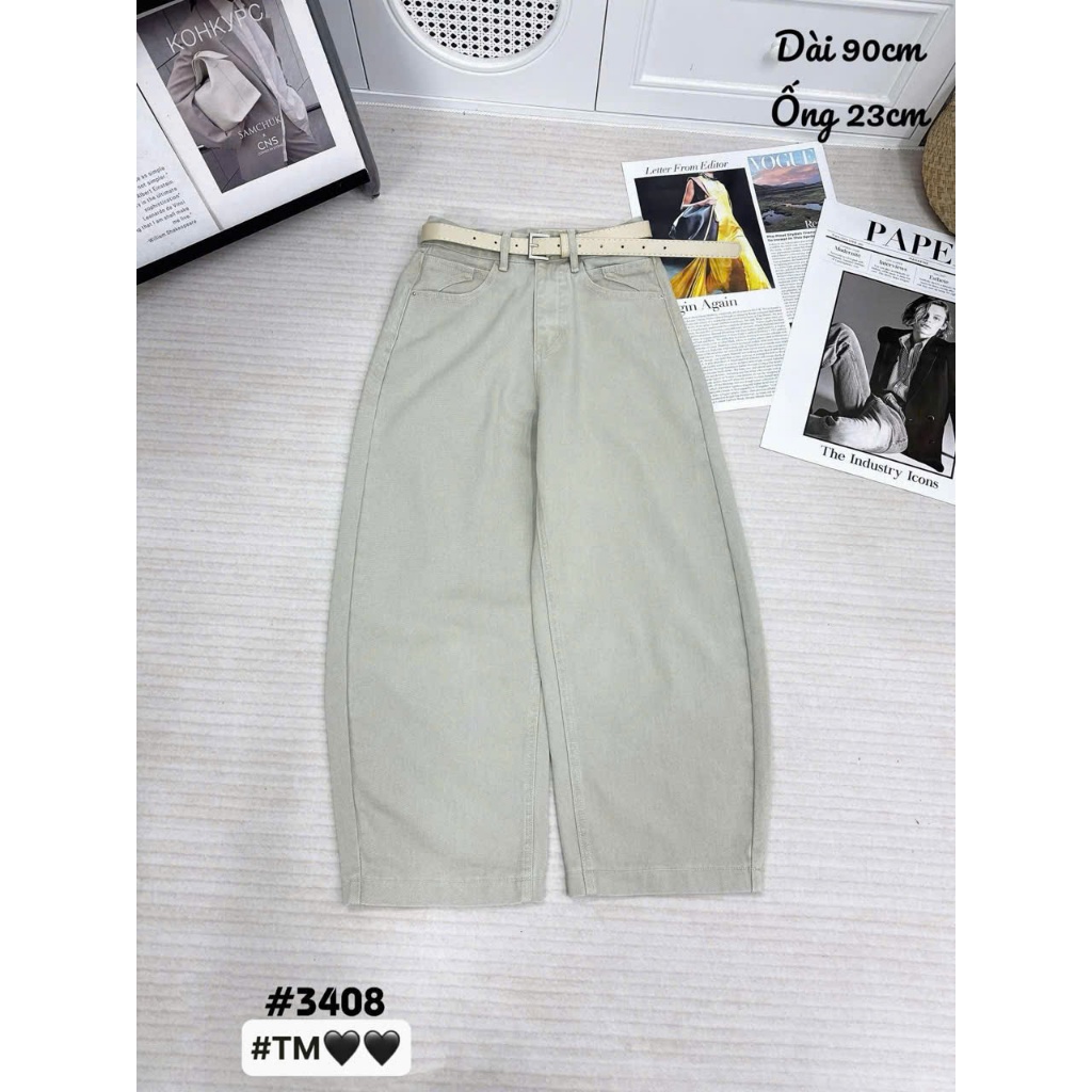 [Sẵn/QC] Quần Jeans Nữ Ống Cong Dài 90/23cm Chất Mềm Đủ Màu Tặng Kèm Đai #3408