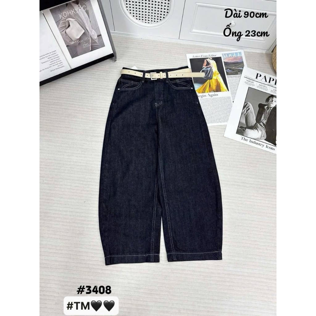 [Sẵn/QC] Quần Jeans Nữ Ống Cong Dài 90/23cm Chất Mềm Đủ Màu Tặng Kèm Đai #3408