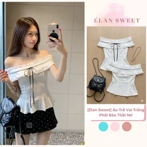 Áo Trễ Vai Trắng Phối Bèo Thắt Nơ - Áo Thiết Kế Ôm Eo Dáng Peplum Tiểu Thư Hàn Quốc Đi Chơi Hẹn Hò