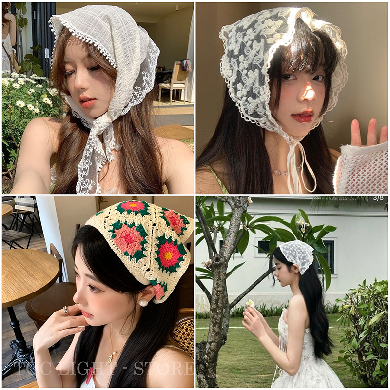 🌿👒 Khăn Turban Nữ đi biển Mùa Hè – Kiểu Dáng Tam Giác Ren Hoa Vintage –  Dành Cho Đi Biển, Chụp Hình & Phối Đồ Hằng Ngày | Shopee Việt Nam