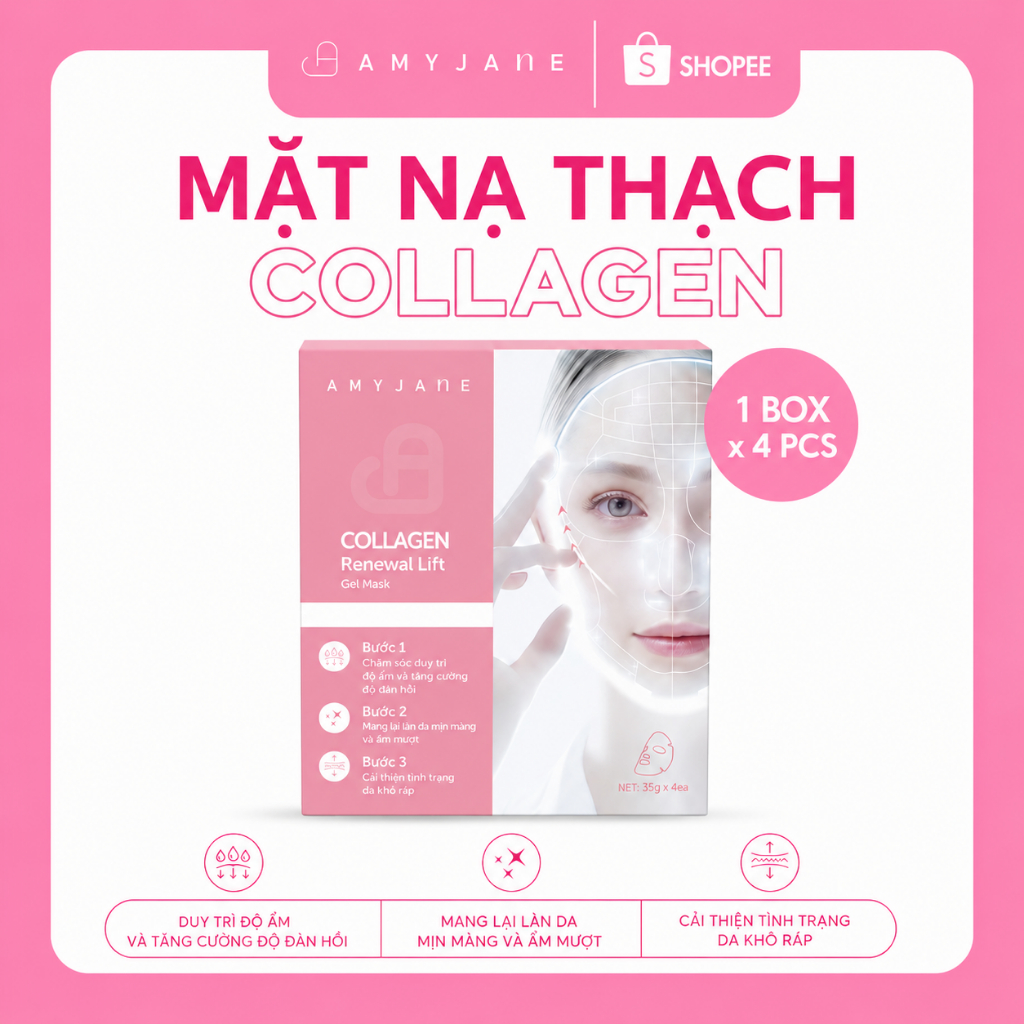 AMYJANE Mặt Nạ Thạch Collagen Renewal Lift 500 Dalton Cấp Ẩm Phục Hồi Da Căng Mịn Săn Chắc 35grx4