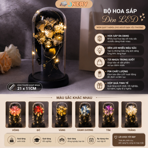 Bộ hoa bất tử mini với đèn LED và túi quà tặng Pin hoa hồng bất tử Quà tặng Valentine 8/3