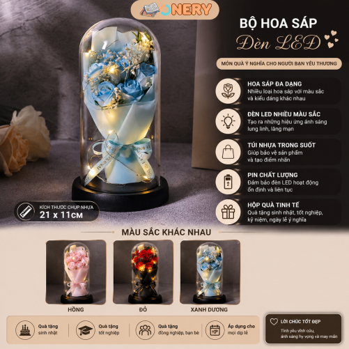 Bộ hoa bất tử mini với đèn LED và túi quà tặng Pin hoa hồng bất tử Quà tặng Valentine 8/3
