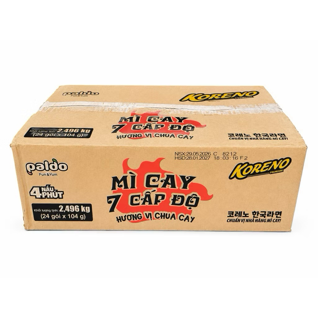 [DATE MỚI] 1 Thùng Mì Cay Koreno 7 Cấp Độ Mẫu Mới 24 Gói x 104G