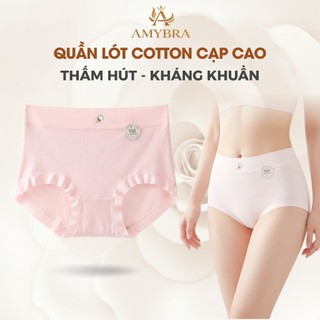 Quần Lót Cotton Cạp Cao Ôm Mông Êm Ái, Quần Chip Nữ Đáy May Thấm Hút Kháng Khuẩn AMYBRA L6017