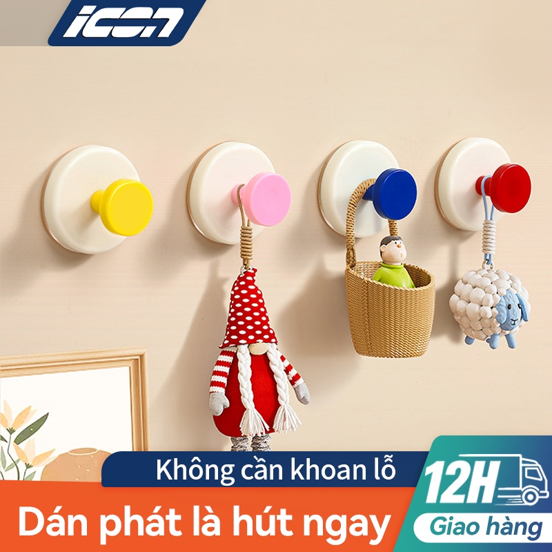 Móc hút chân không ICON – Treo tường không khoan, chống nước, tái dùng, màu Dopamine trang trí, phù hợp phòng tắm / bếp