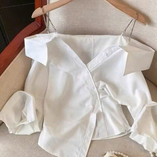 Áo Sơ Mi Cổ V Cách Điệu Chiết eo Tôn Dáng Thời Trang Màu White Hiện Đại