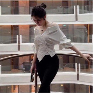 Áo Sơ Mi Cổ V Cách Điệu Chiết eo Tôn Dáng Thời Trang Màu White Hiện Đại