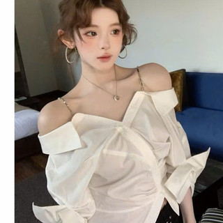 Áo Sơ Mi Cổ V Cách Điệu Chiết eo Tôn Dáng Thời Trang Màu White Hiện Đại
