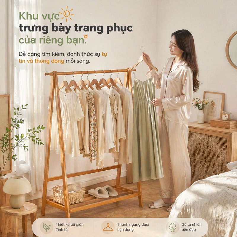 LACCOHUG Giá Treo Quần Áo Kệ Treo Quần Áo Gỗ 1-2 Tầng Cố Định Dung Tích Lớn Cho Phòng Ngủ | BigBuy360 - bigbuy360.vn