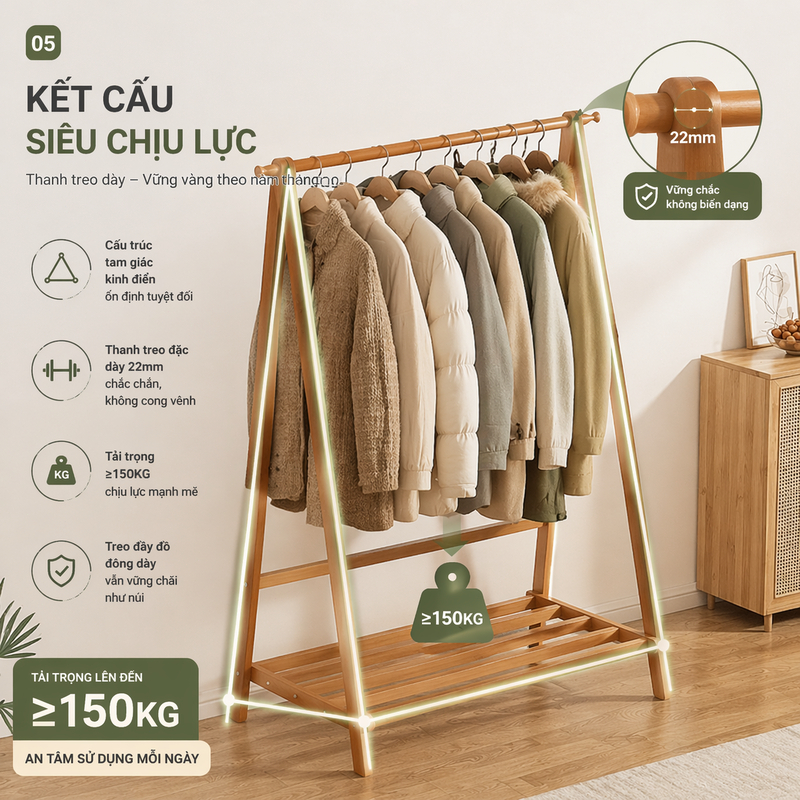 LACCOHUG Giá Treo Quần Áo Kệ Treo Quần Áo Gỗ 1-2 Tầng Cố Định Dung Tích Lớn Cho Phòng Ngủ | BigBuy360 - bigbuy360.vn
