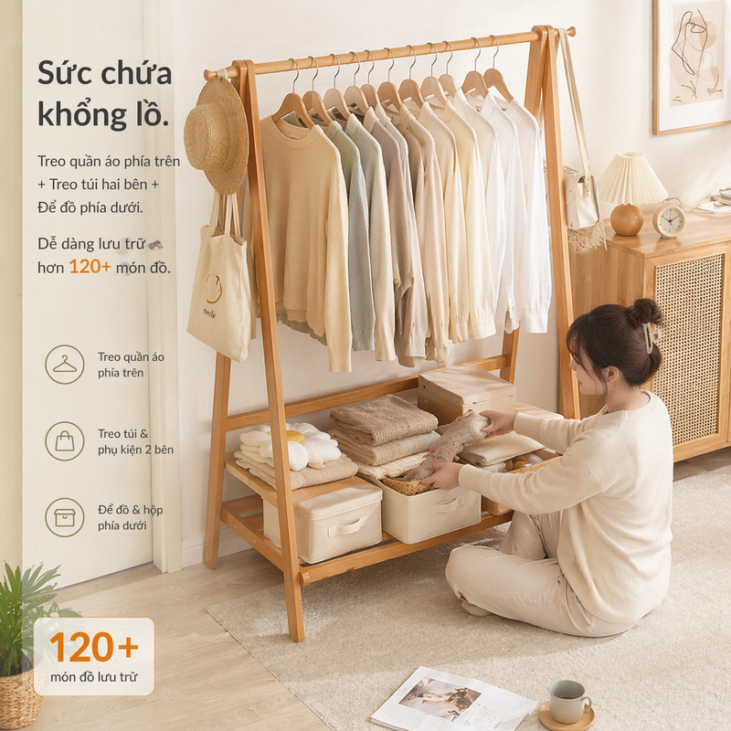 LACCOHUG Giá Treo Quần Áo Kệ Treo Quần Áo Gỗ 1-2 Tầng Cố Định Dung Tích Lớn Cho Phòng Ngủ | BigBuy360 - bigbuy360.vn