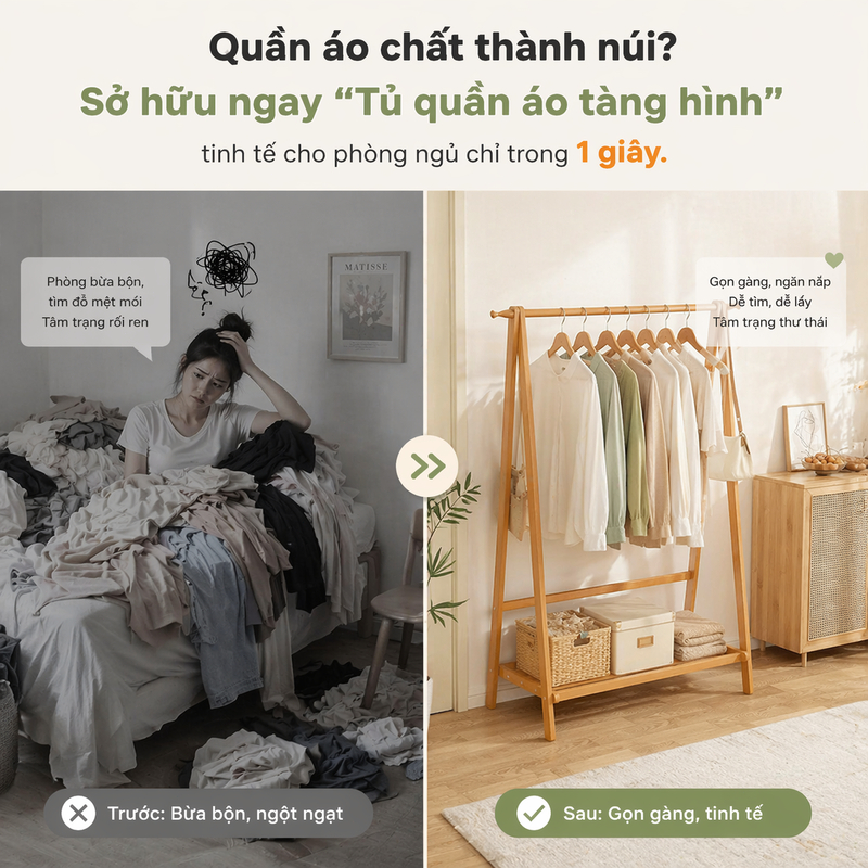 LACCOHUG Giá Treo Quần Áo Kệ Treo Quần Áo Gỗ 1-2 Tầng Cố Định Dung Tích Lớn Cho Phòng Ngủ | BigBuy360 - bigbuy360.vn