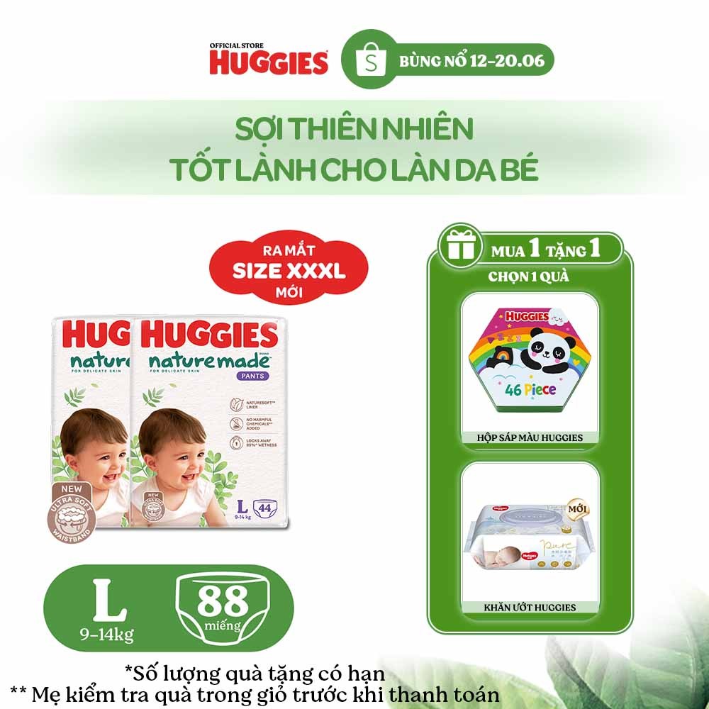 Combo 2 Tã Quần Huggies Platinum Nature Made L44