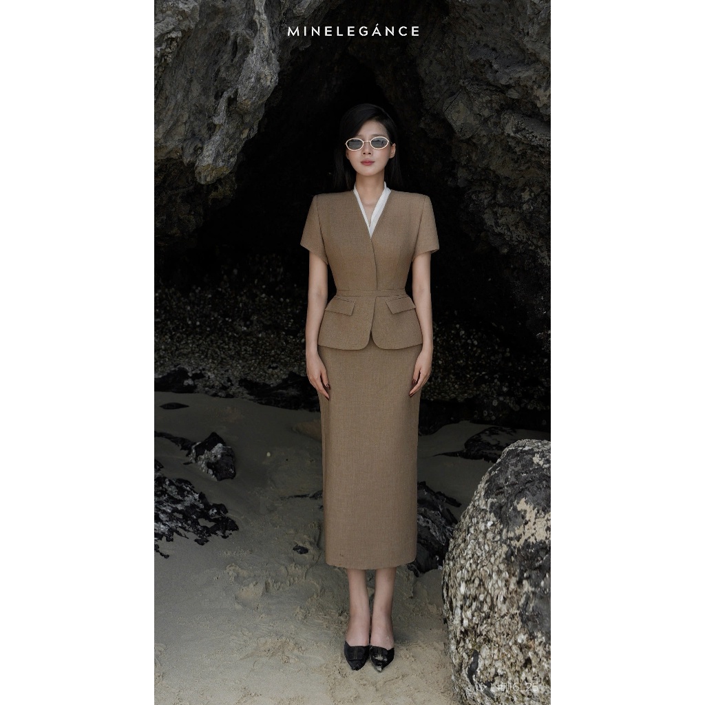 MINELEGÁNCE - SET VEST ÁO & CHÂN VÁY BÚT CHÌ THANH LỊCH, SANG TRỌNG - MIN116