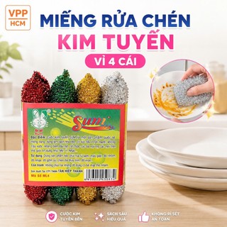 Vỉ 4 Miếng Rửa Chén Kim Tuyến Cao Cấp – Cước Lưới Đánh Sạch Nồi Chảo Chống Dính Không Trầy Xước